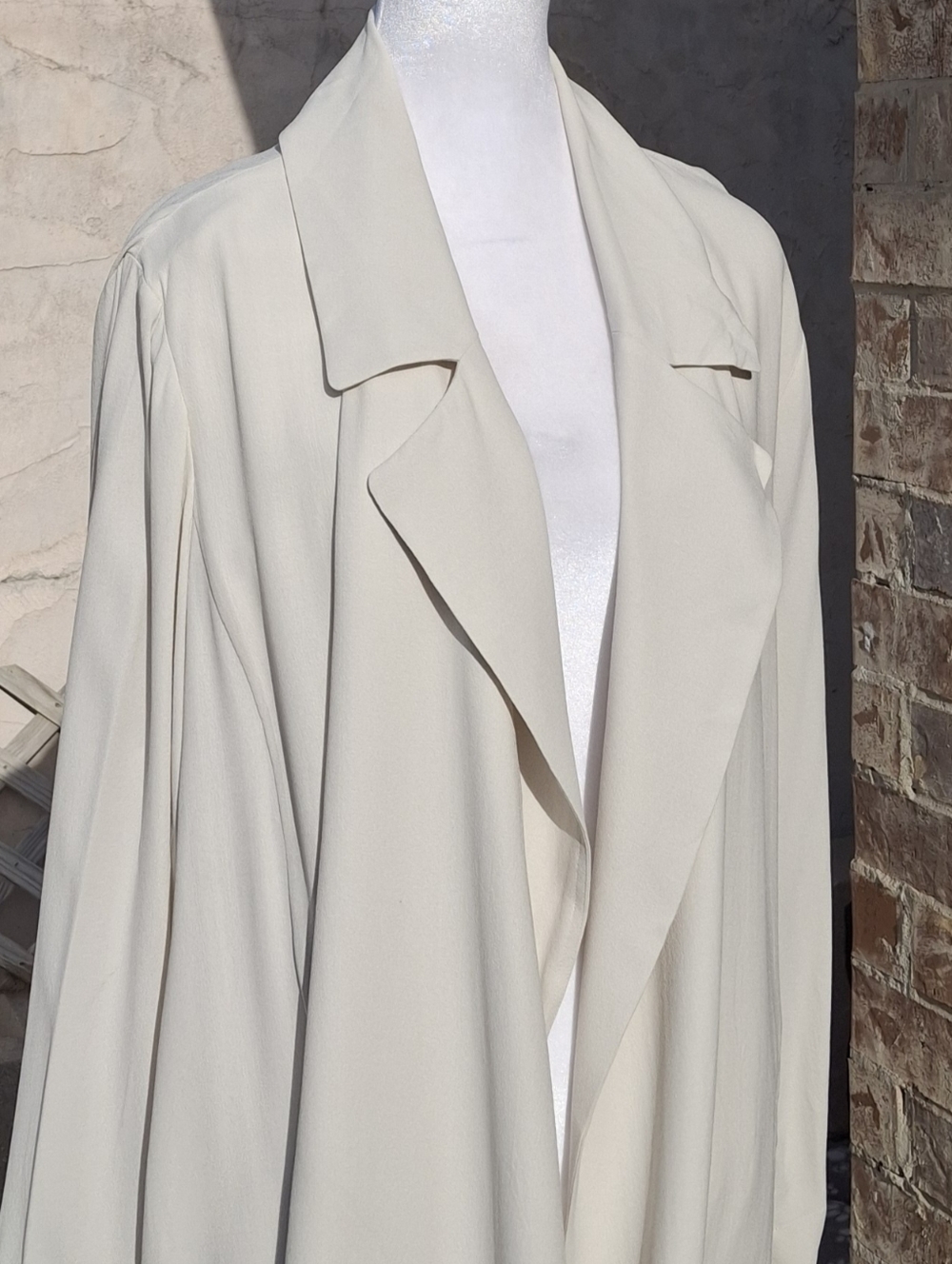 Eileen Fisher 100% Silk Neutral Open-Front Long Duster Topper Women Size X-Large - Picture 7 of 16